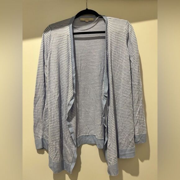 LOFT Sweaters - LOFT Light Blue Striped Cardigan